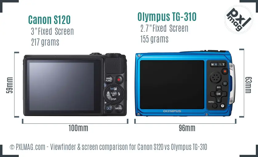 Canon S120 vs Olympus TG-310 Screen and Viewfinder comparison