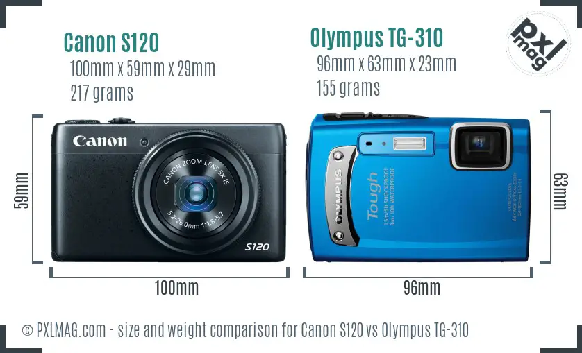 Canon S120 vs Olympus TG-310 size comparison
