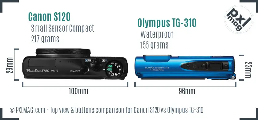 Canon S120 vs Olympus TG-310 top view buttons comparison