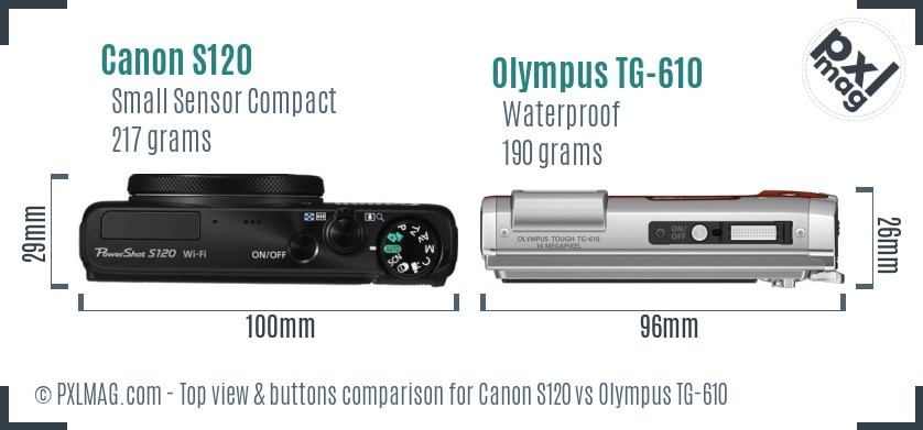 Canon S120 vs Olympus TG-610 top view buttons comparison