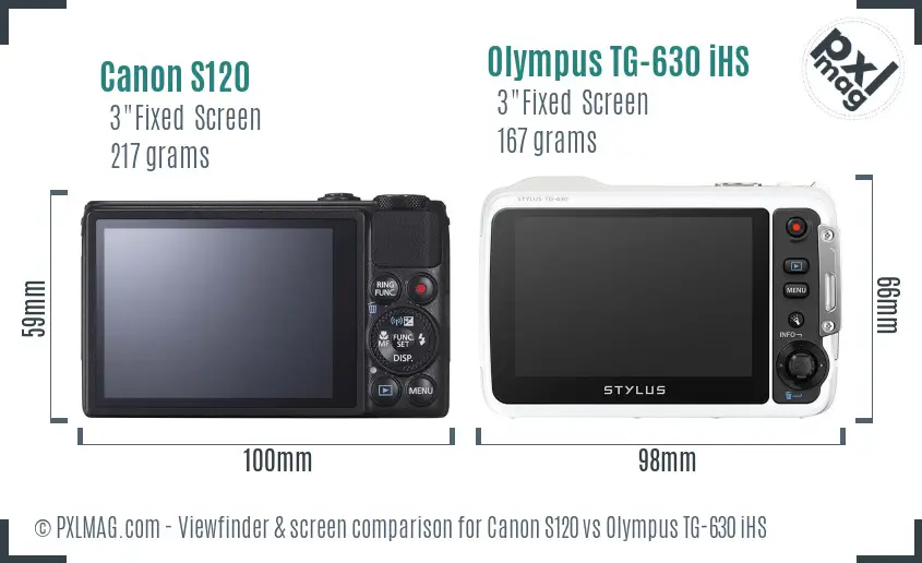 Canon S120 vs Olympus TG-630 iHS Screen and Viewfinder comparison