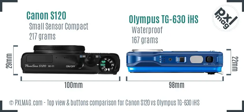 Canon S120 vs Olympus TG-630 iHS top view buttons comparison