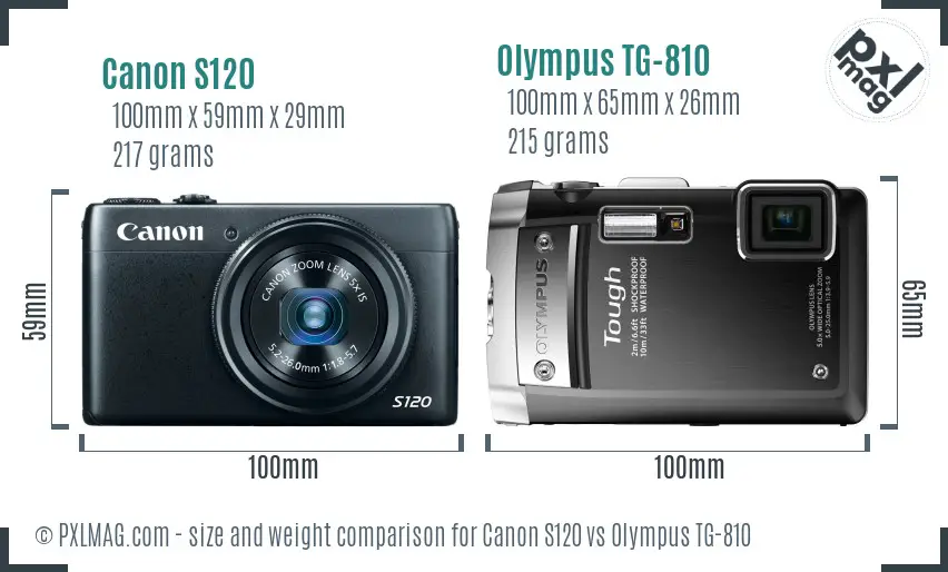 Canon S120 vs Olympus TG-810 size comparison