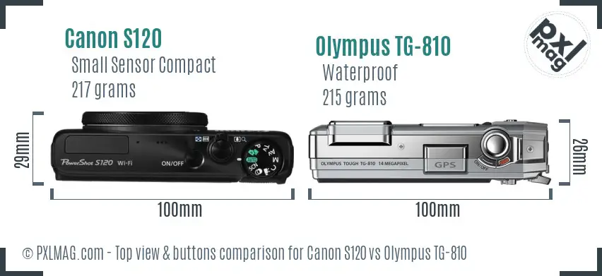 Canon S120 vs Olympus TG-810 top view buttons comparison