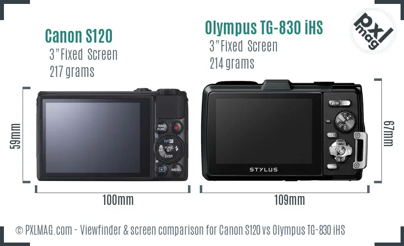 Canon S120 vs Olympus TG-830 iHS Screen and Viewfinder comparison