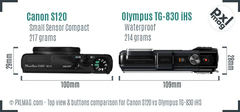 Canon S120 vs Olympus TG-830 iHS top view buttons comparison