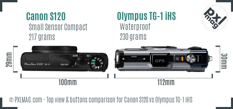 Canon S120 vs Olympus TG-1 iHS top view buttons comparison Canon S120 vs Olympus TG-1 iHS top view buttons comparison