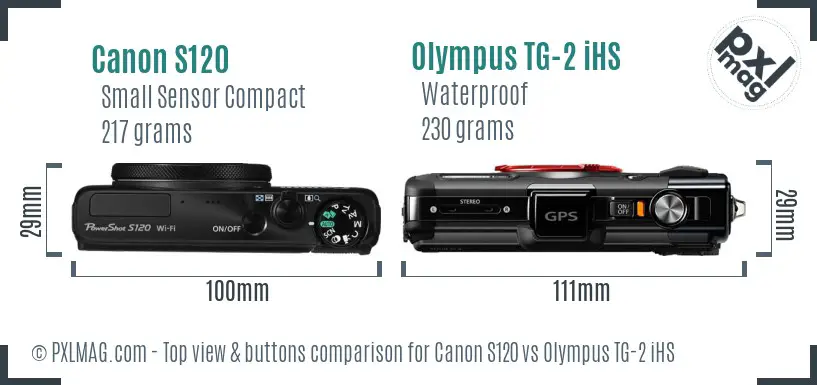 Canon S120 vs Olympus TG-2 iHS top view buttons comparison Canon S120 vs Olympus TG-2 iHS top view buttons comparison