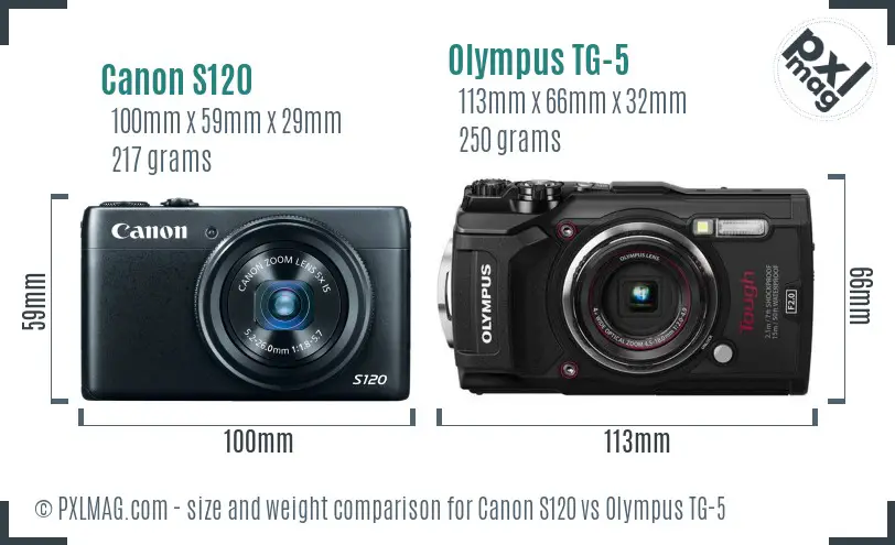 Canon S120 vs Olympus TG-5 size comparison