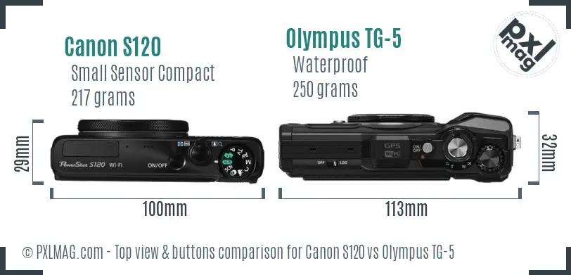 Canon S120 vs Olympus TG-5 top view buttons comparison