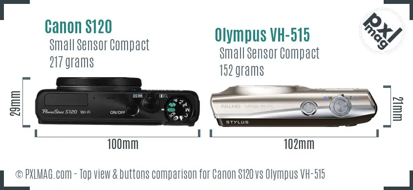 Canon S120 vs Olympus VH-515 top view buttons comparison Canon S120 vs Olympus VH-515 top view buttons comparison
