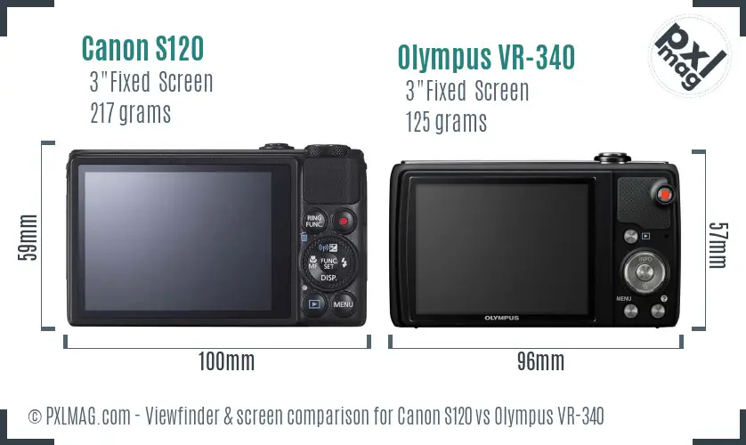 Canon S120 vs Olympus VR-340 Screen and Viewfinder comparison