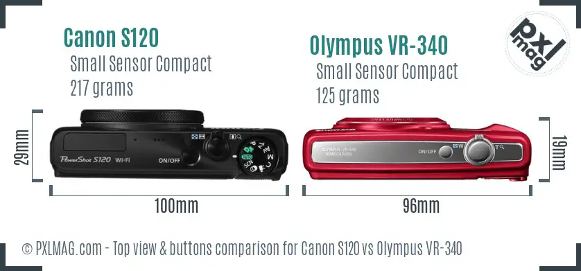 Canon S120 vs Olympus VR-340 top view buttons comparison