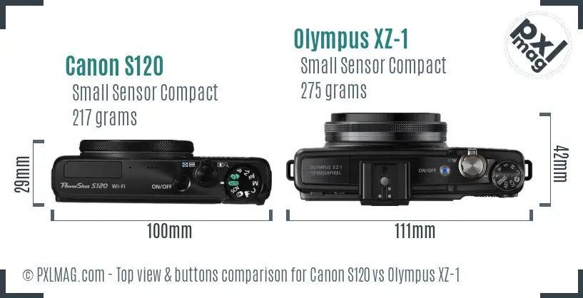 Canon S120 vs Olympus XZ-1 top view buttons comparison Canon S120 vs Olympus XZ-1 top view buttons comparison