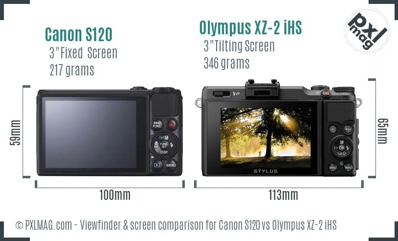 Canon S120 vs Olympus XZ-2 iHS Screen and Viewfinder comparison