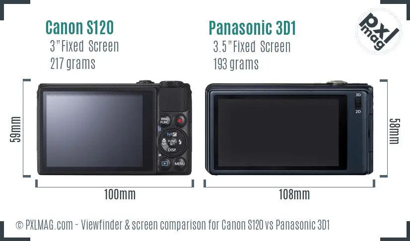 Canon S120 vs Panasonic 3D1 Screen and Viewfinder comparison