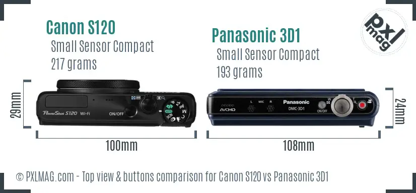 Canon S120 vs Panasonic 3D1 top view buttons comparison