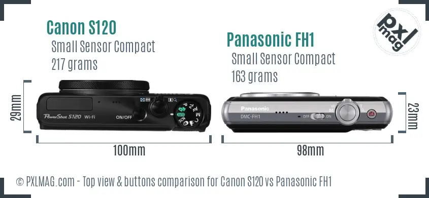 Canon S120 vs Panasonic FH1 top view buttons comparison
