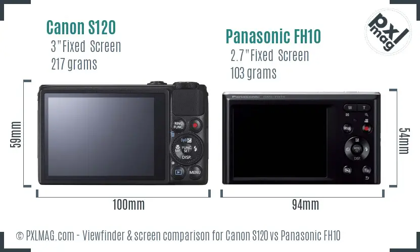 Canon S120 vs Panasonic FH10 Screen and Viewfinder comparison