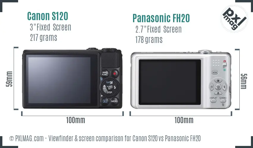 Canon S120 vs Panasonic FH20 Screen and Viewfinder comparison