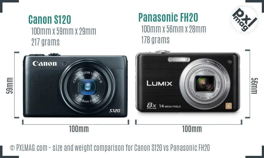 Canon S120 vs Panasonic FH20 size comparison