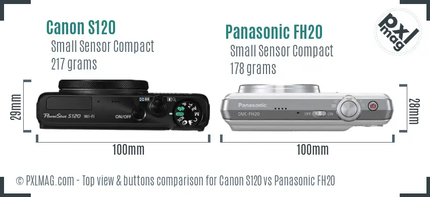 Canon S120 vs Panasonic FH20 top view buttons comparison