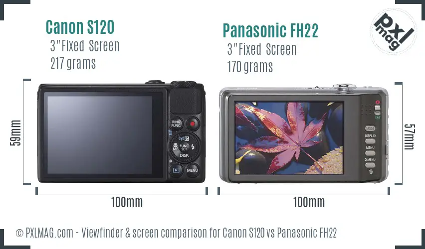 Canon S120 vs Panasonic FH22 Screen and Viewfinder comparison