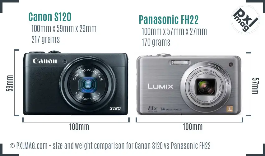 Canon S120 vs Panasonic FH22 size comparison