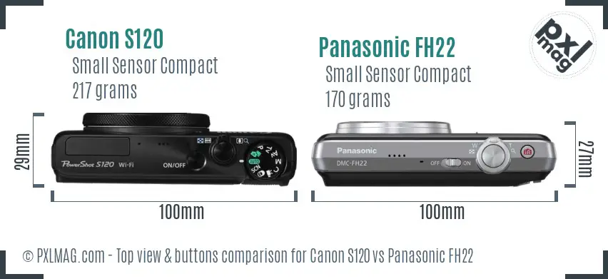 Canon S120 vs Panasonic FH22 top view buttons comparison