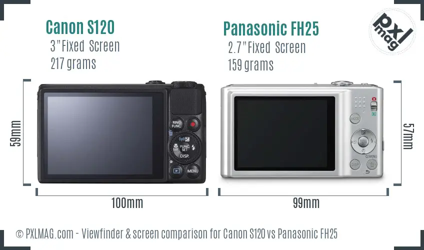 Canon S120 vs Panasonic FH25 Screen and Viewfinder comparison