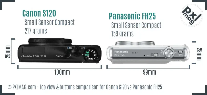 Canon S120 vs Panasonic FH25 top view buttons comparison