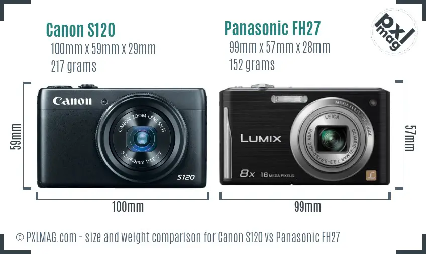 Canon S120 vs Panasonic FH27 size comparison
