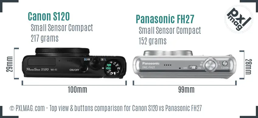 Canon S120 vs Panasonic FH27 top view buttons comparison