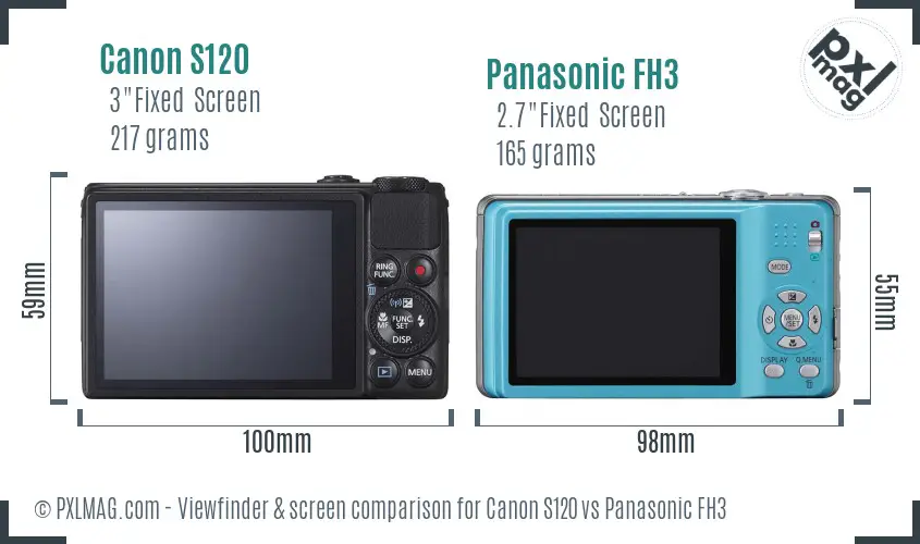 Canon S120 vs Panasonic FH3 Screen and Viewfinder comparison