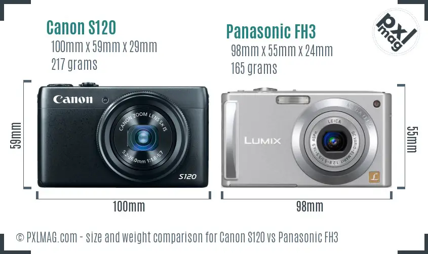 Canon S120 vs Panasonic FH3 size comparison