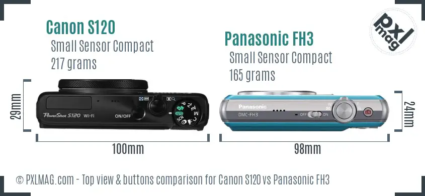 Canon S120 vs Panasonic FH3 top view buttons comparison