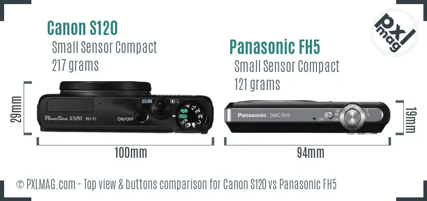 Canon S120 vs Panasonic FH5 top view buttons comparison Canon S120 vs Panasonic FH5 top view buttons comparison