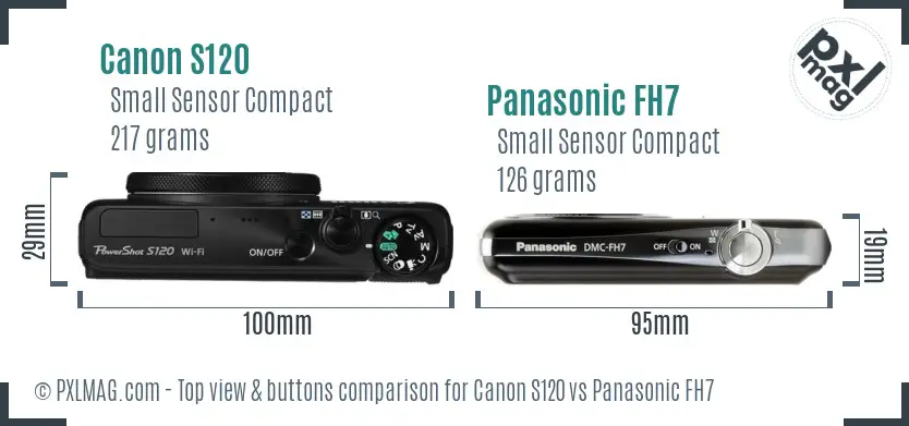 Canon S120 vs Panasonic FH7 top view buttons comparison