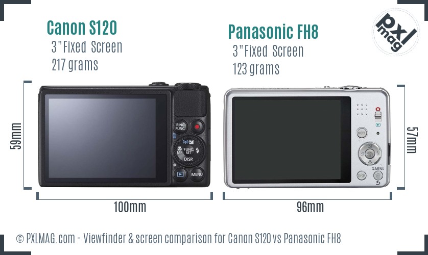 Canon S120 vs Panasonic FH8 Screen and Viewfinder comparison