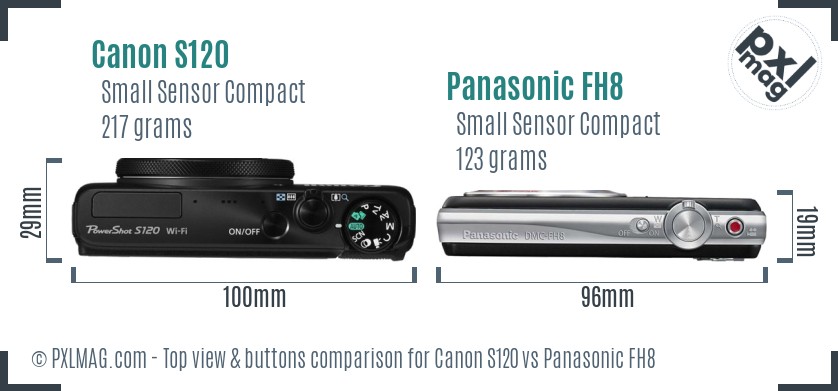 Canon S120 vs Panasonic FH8 top view buttons comparison