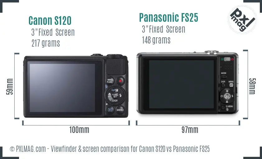 Canon S120 vs Panasonic FS25 Screen and Viewfinder comparison Canon S120 vs Panasonic FS25 Screen and Viewfinder comparison