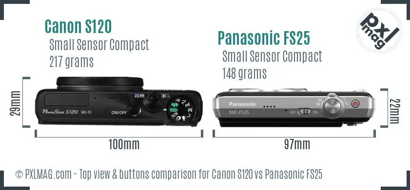 Canon S120 vs Panasonic FS25 top view buttons comparison Canon S120 vs Panasonic FS25 top view buttons comparison