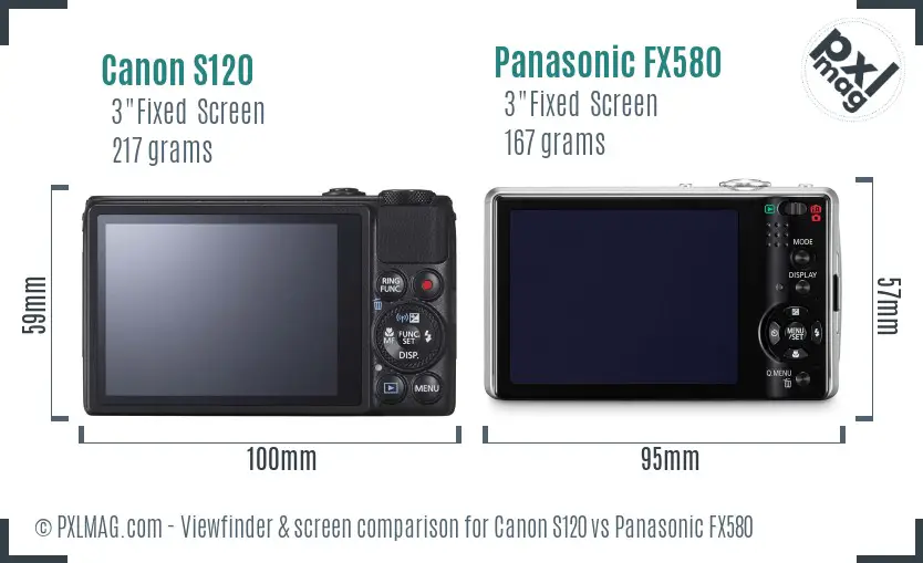 Canon S120 vs Panasonic FX580 Screen and Viewfinder comparison