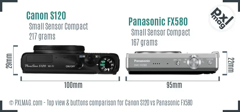 Canon S120 vs Panasonic FX580 top view buttons comparison
