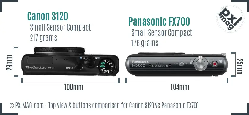 Canon S120 vs Panasonic FX700 top view buttons comparison