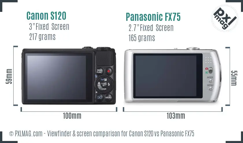 Canon S120 vs Panasonic FX75 Screen and Viewfinder comparison