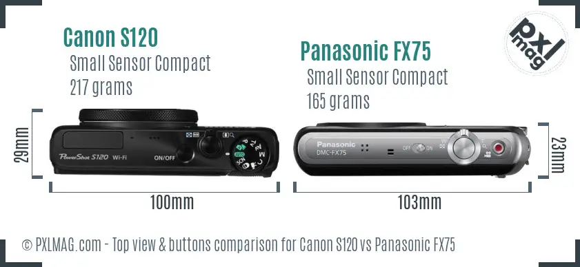 Canon S120 vs Panasonic FX75 top view buttons comparison
