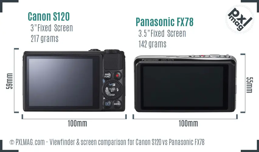 Canon S120 vs Panasonic FX78 Screen and Viewfinder comparison Canon S120 vs Panasonic FX78 Screen and Viewfinder comparison