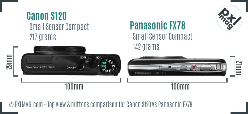 Canon S120 vs Panasonic FX78 top view buttons comparison Canon S120 vs Panasonic FX78 top view buttons comparison
