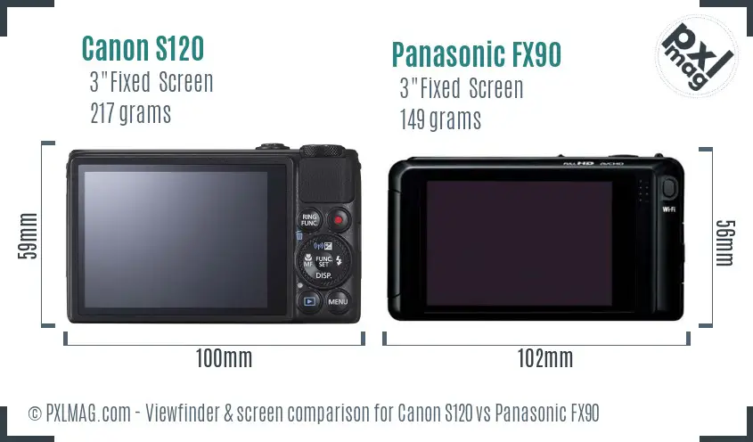 Canon S120 vs Panasonic FX90 Screen and Viewfinder comparison